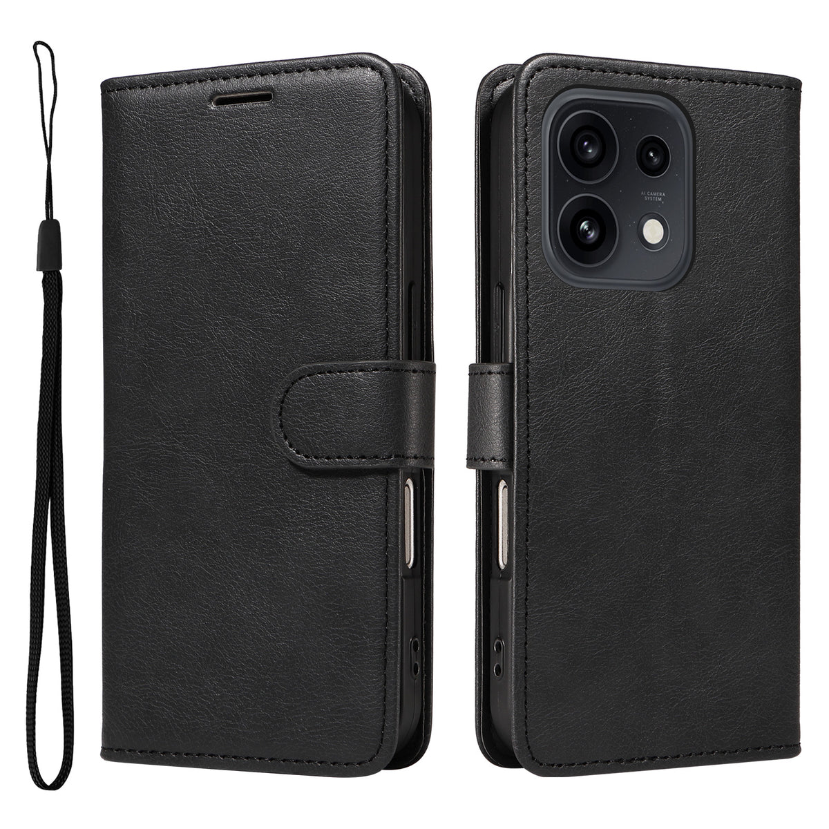 For Oppo Reno16 5G (Global) / Oppo Reno16 Pro 5G (Global) Leather Wallet Case with Strap Solid Color Phone Stand Cover