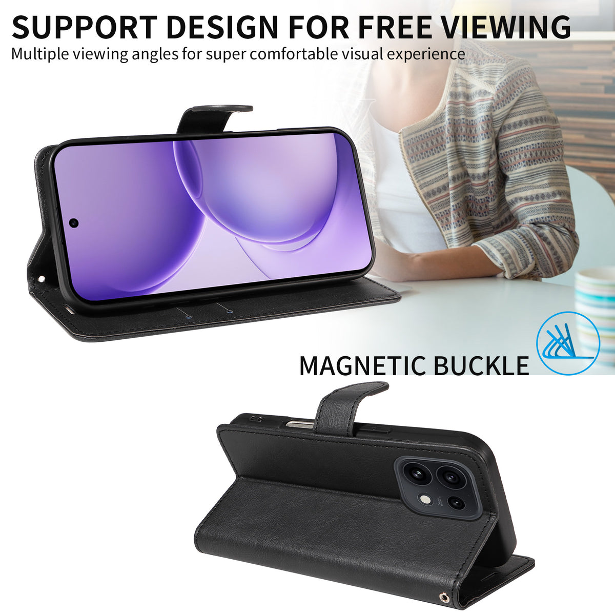 For Oppo Reno16 5G (Global) / Oppo Reno16 Pro 5G (Global) Leather Wallet Case with Strap Solid Color Phone Stand Cover