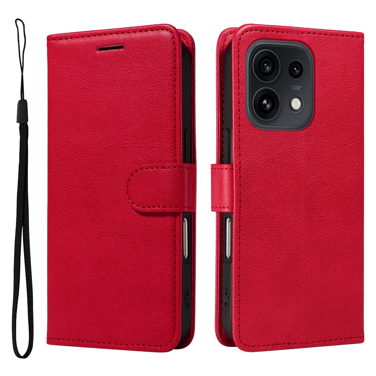 For Oppo Reno16 5G (Global) / Oppo Reno16 Pro 5G (Global) Leather Wallet Case with Strap Solid Color Phone Stand Cover