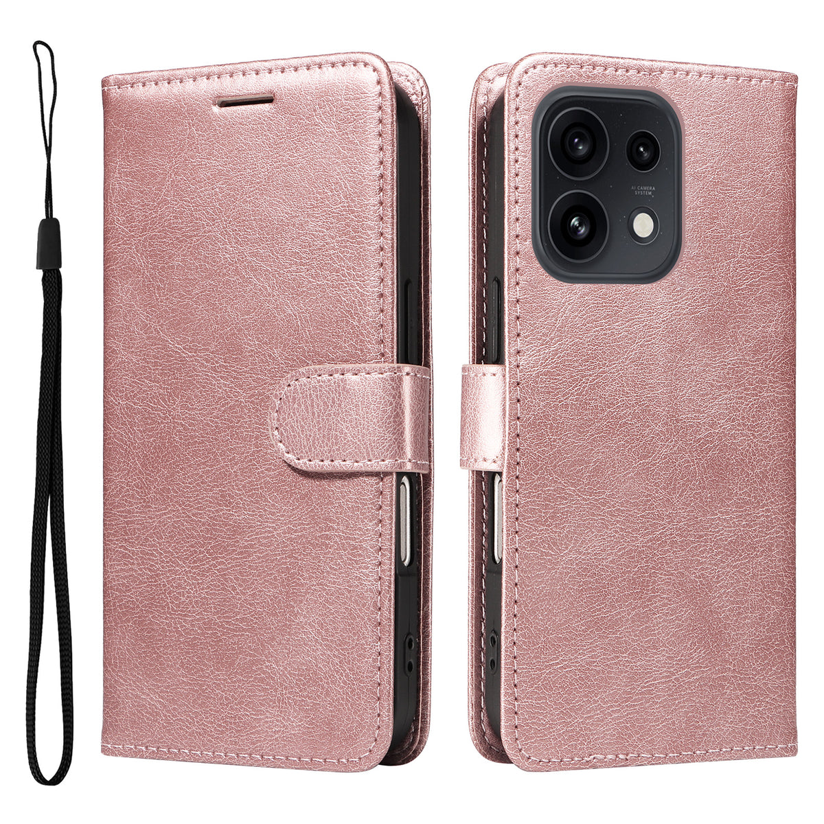 For Oppo Reno16 5G (Global) / Oppo Reno16 Pro 5G (Global) Leather Wallet Case with Strap Solid Color Phone Stand Cover