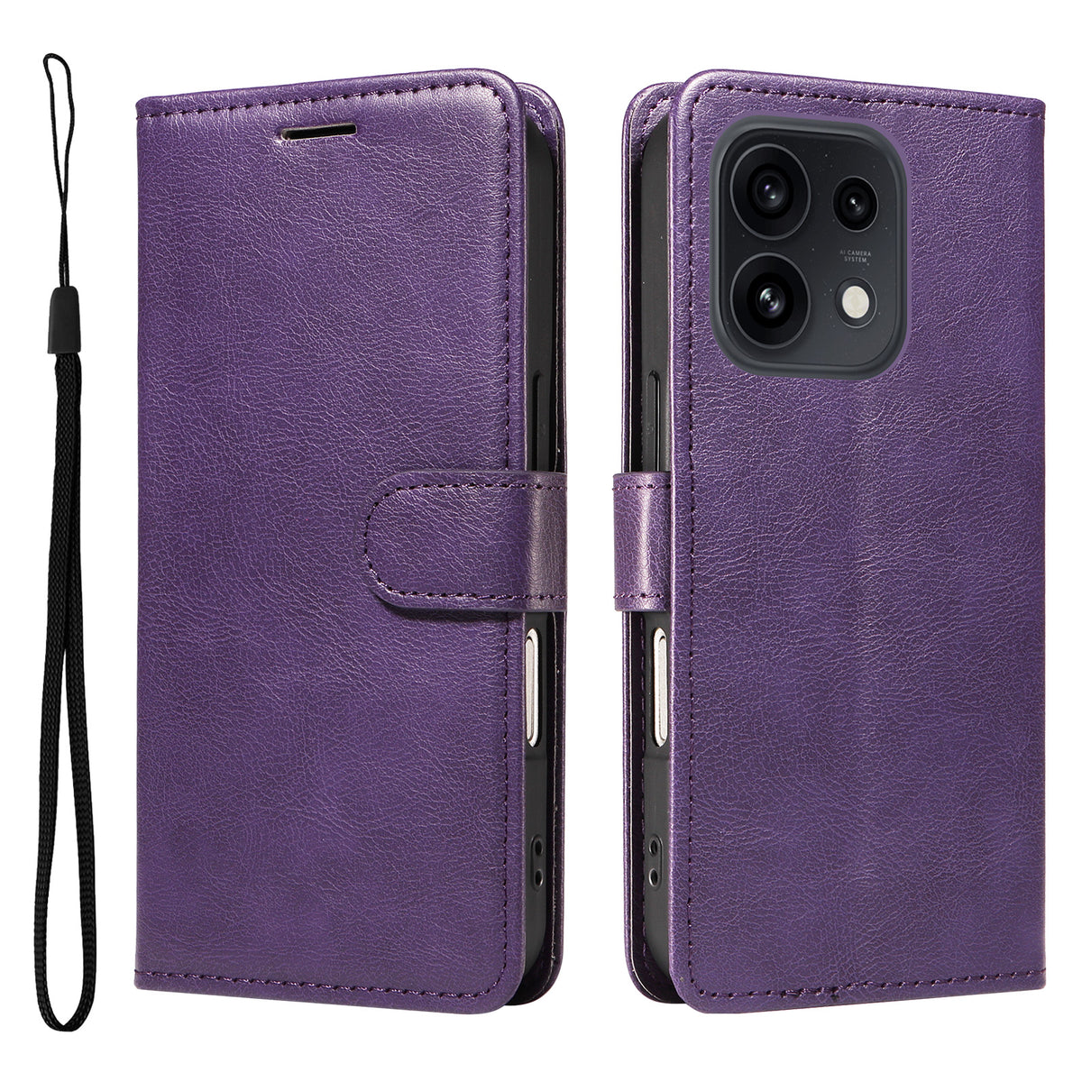 For Oppo Reno16 5G (Global) / Oppo Reno16 Pro 5G (Global) Leather Wallet Case with Strap Solid Color Phone Stand Cover