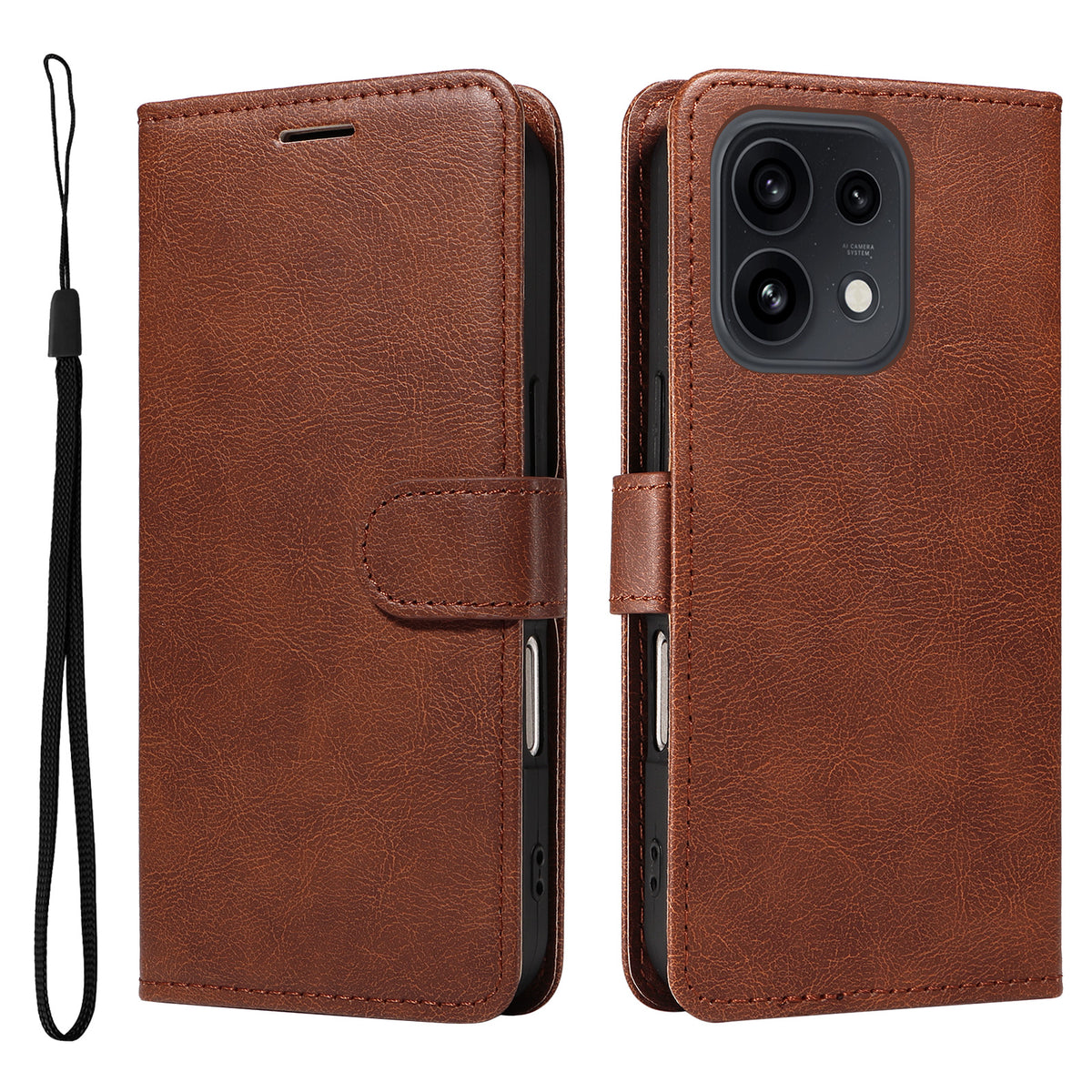 For Oppo Reno16 5G (Global) / Oppo Reno16 Pro 5G (Global) Leather Wallet Case with Strap Solid Color Phone Stand Cover