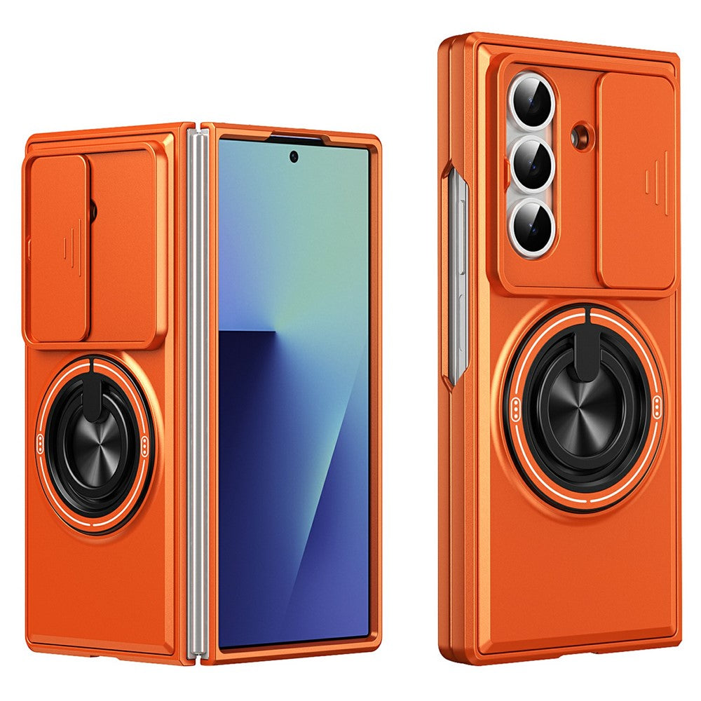 For Samsung Galaxy Z Fold8 Ultra Magnetic Case Ring Holder Foldable Kickstand PC Phone Cover with Camera Lens Slider