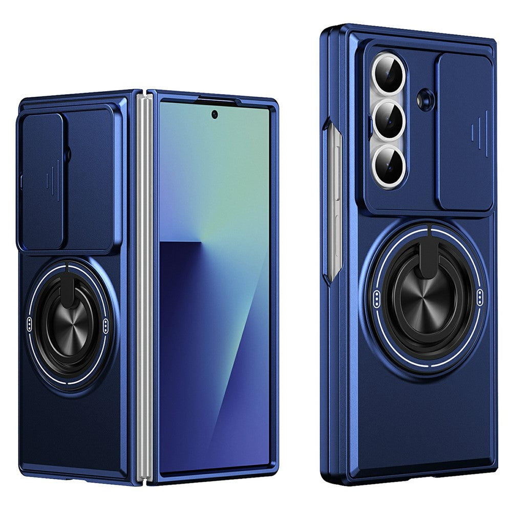 For Samsung Galaxy Z Fold8 Ultra Magnetic Case Ring Holder Foldable Kickstand PC Phone Cover with Camera Lens Slider