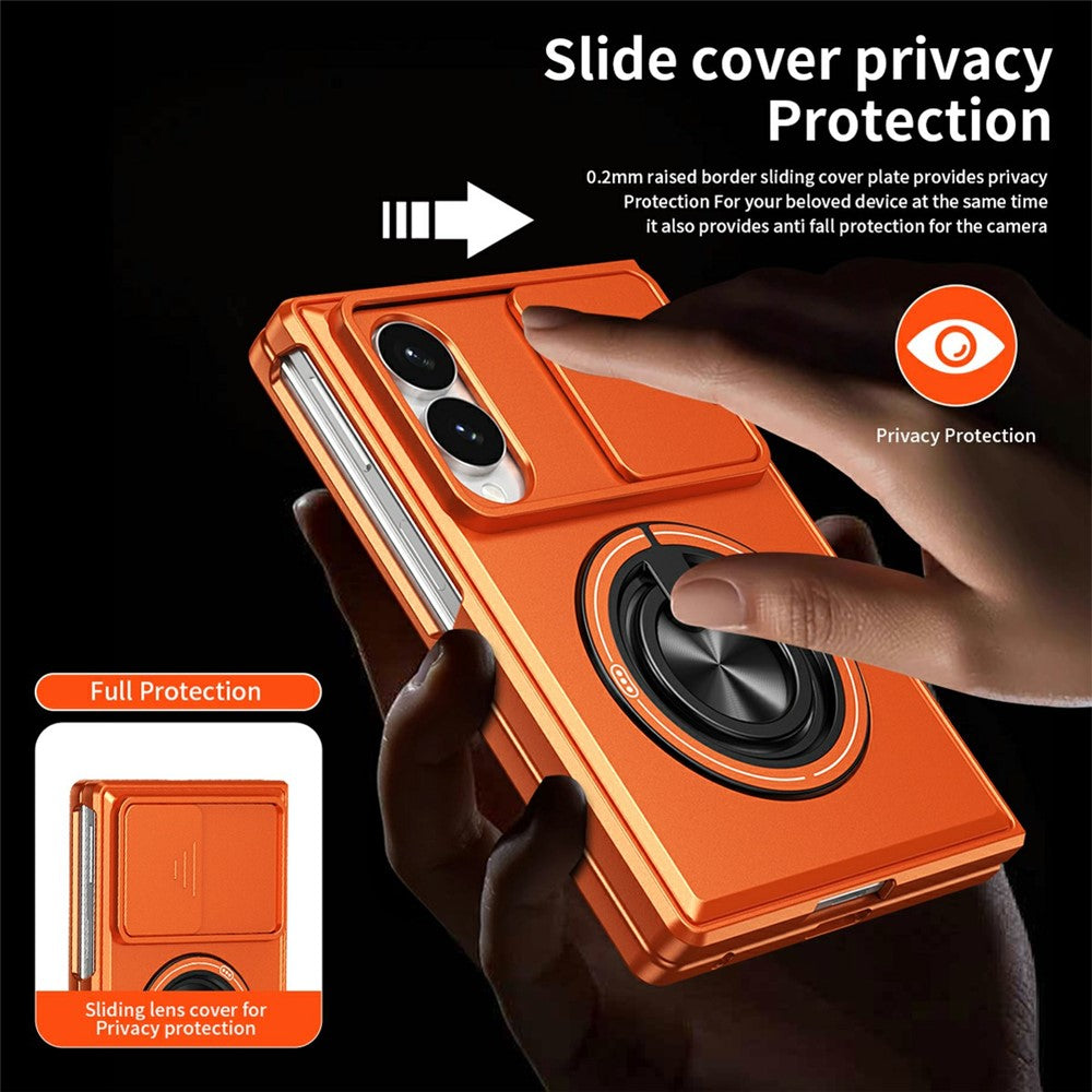 For Samsung Galaxy Z Fold8 Magnetic Case Ring Holder Foldable Kickstand PC Phone Cover with Camera Lens Slider