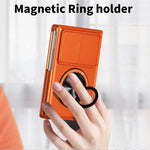 For Samsung Galaxy Z Fold8 Magnetic Case Ring Holder Foldable Kickstand PC Phone Cover with Camera Lens Slider