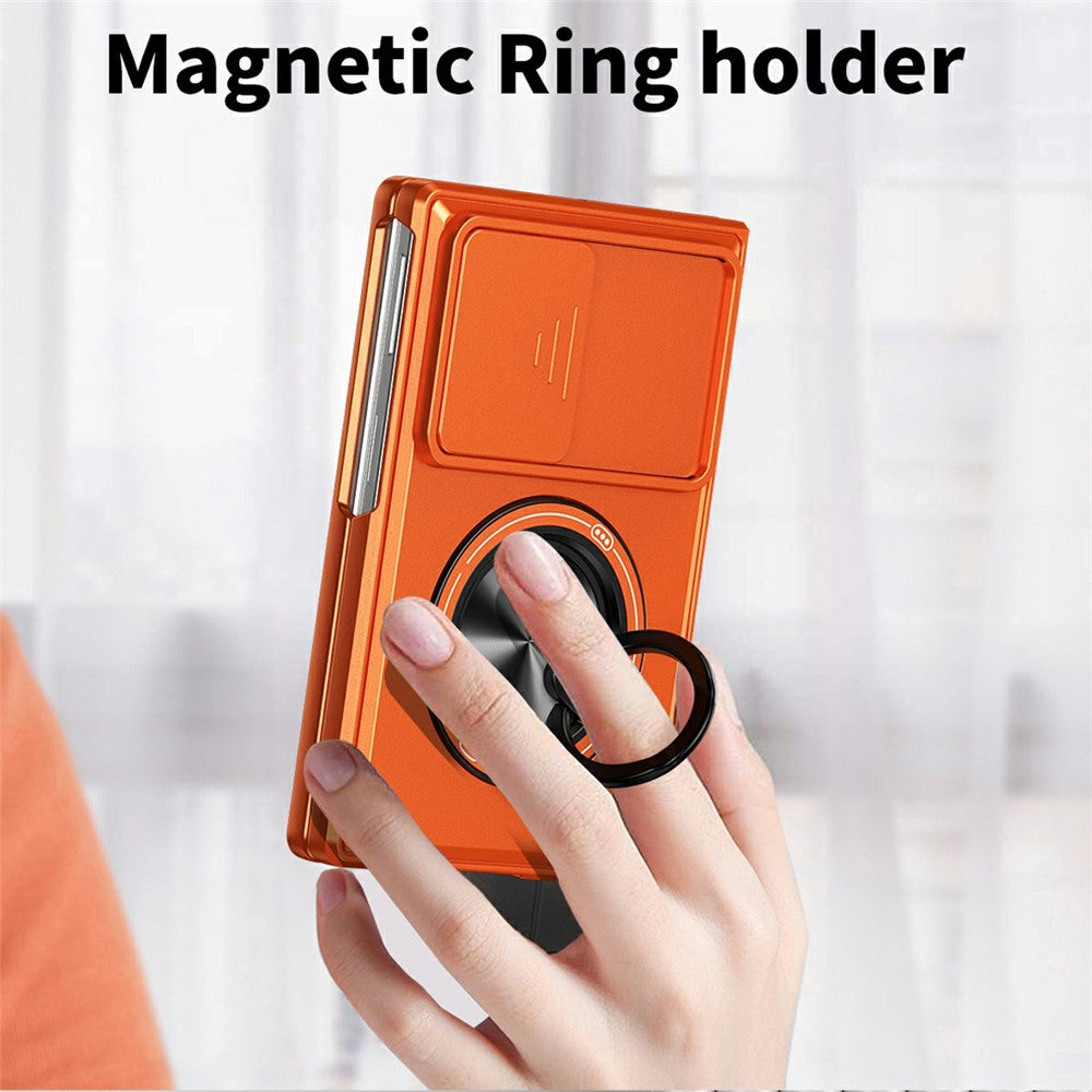 For Samsung Galaxy Z Fold8 Magnetic Case Ring Holder Foldable Kickstand PC Phone Cover with Camera Lens Slider