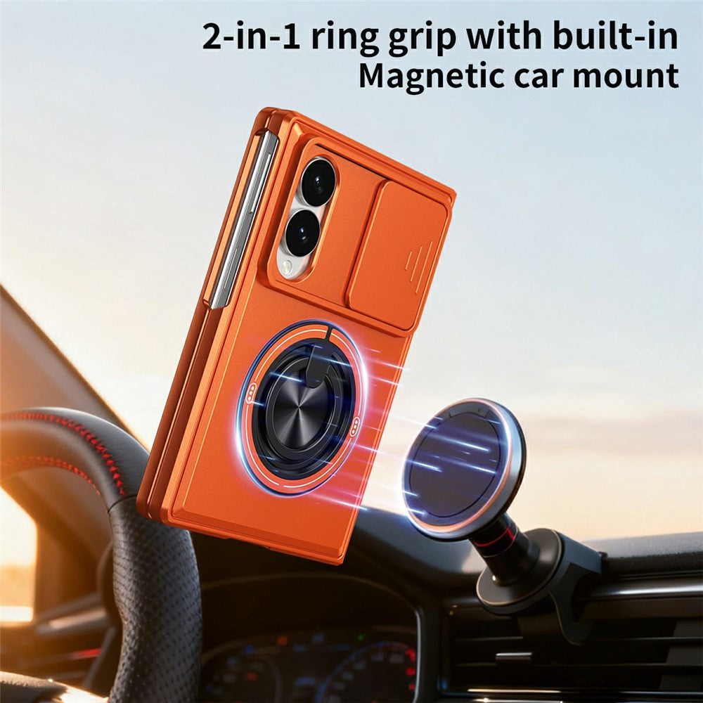 For Samsung Galaxy Z Fold8 Magnetic Case Ring Holder Foldable Kickstand PC Phone Cover with Camera Lens Slider