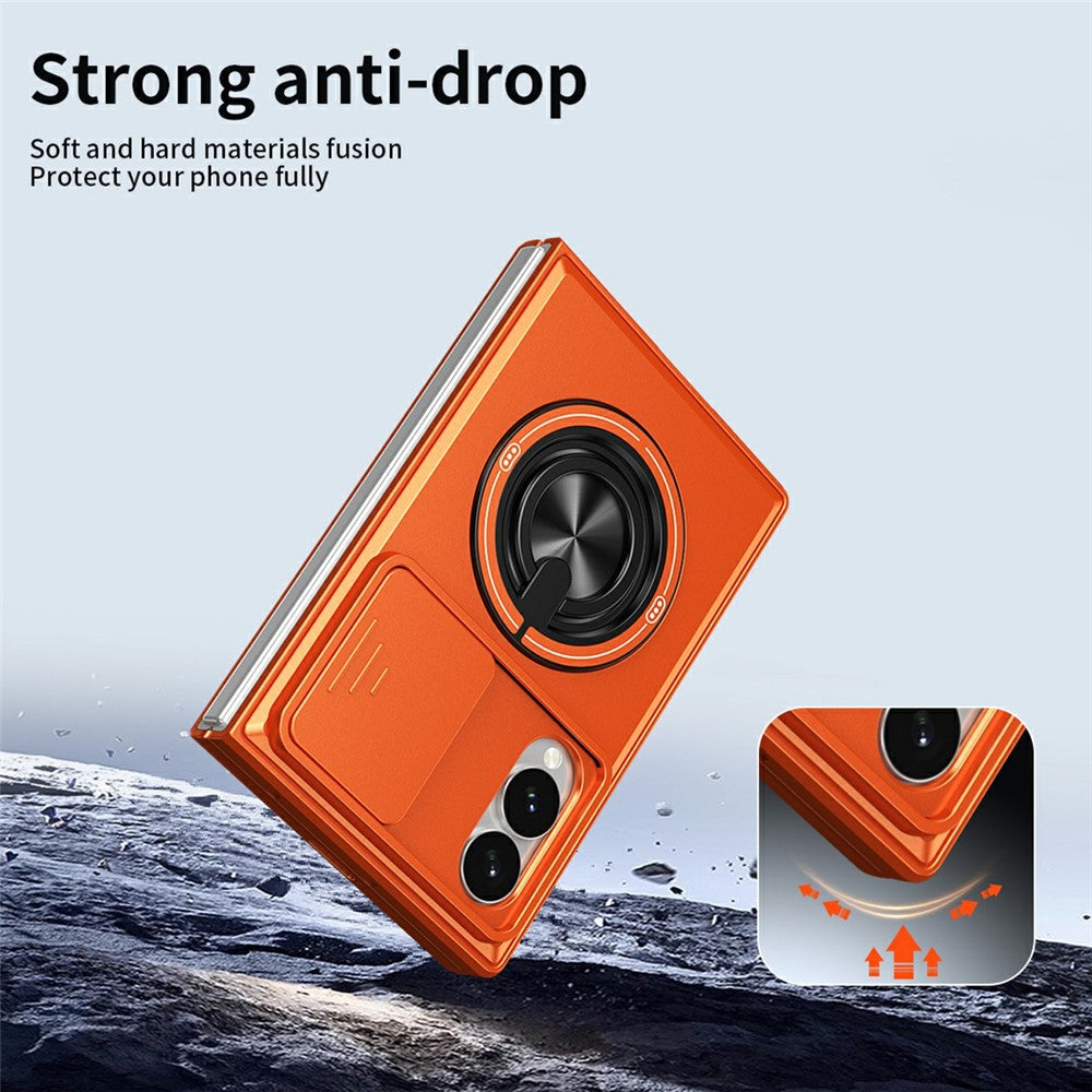 For Samsung Galaxy Z Fold8 Magnetic Case Ring Holder Foldable Kickstand PC Phone Cover with Camera Lens Slider