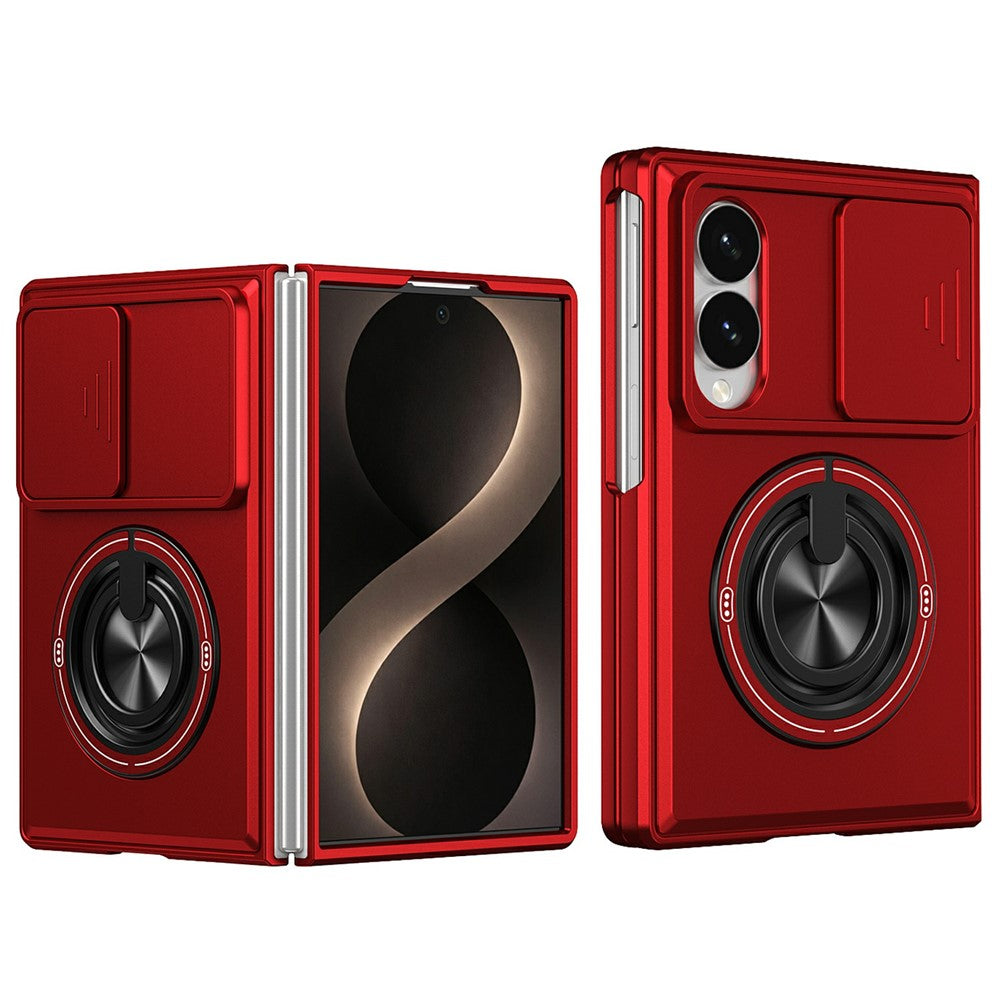 For Samsung Galaxy Z Fold8 Magnetic Case Ring Holder Foldable Kickstand PC Phone Cover with Camera Lens Slider