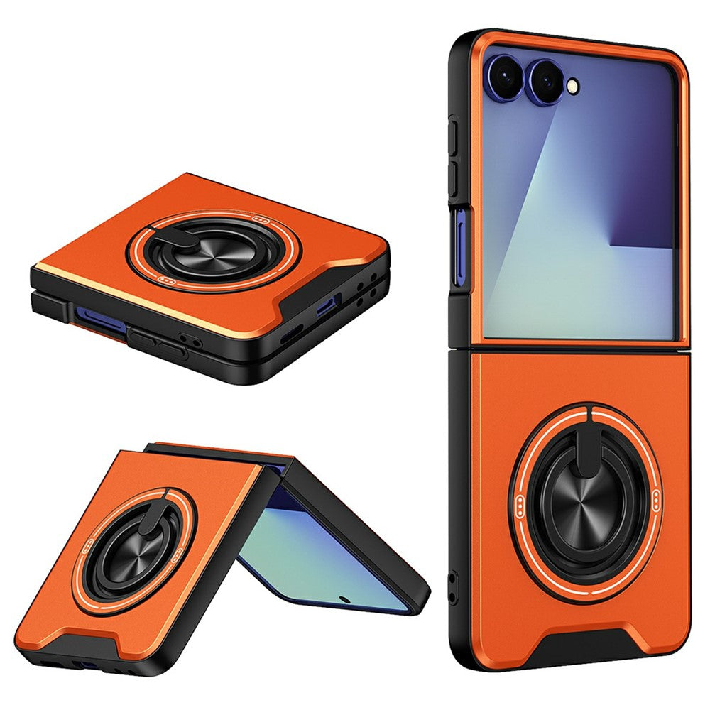 Til Samsung Galaxy Z Flip8 Magnetisk Cover Ringholder Sammenklappelig Stander TPU PC Telefoncover med Kameraglas Skyder