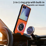 Til Samsung Galaxy Z Flip8 Magnetisk Cover Ringholder Sammenklappelig Stander TPU PC Telefoncover med Kameraglas Skyder