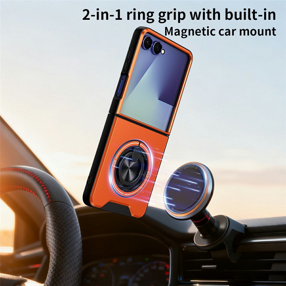 Til Samsung Galaxy Z Flip8 Magnetisk Cover Ringholder Sammenklappelig Stander TPU PC Telefoncover med Kameraglas Skyder