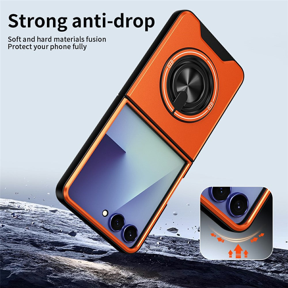 Til Samsung Galaxy Z Flip8 Magnetisk Cover Ringholder Sammenklappelig Stander TPU PC Telefoncover med Kameraglas Skyder