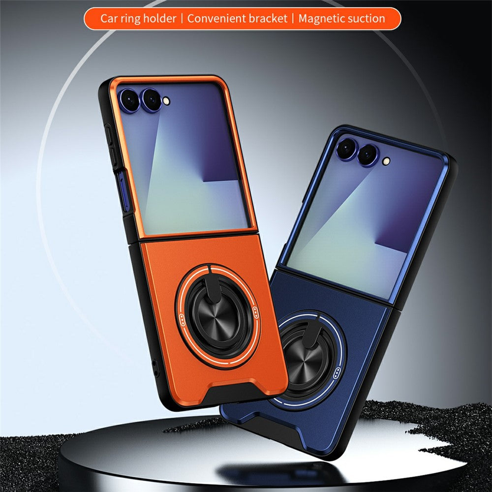 Til Samsung Galaxy Z Flip8 Magnetisk Cover Ringholder Sammenklappelig Stander TPU PC Telefoncover med Kameraglas Skyder
