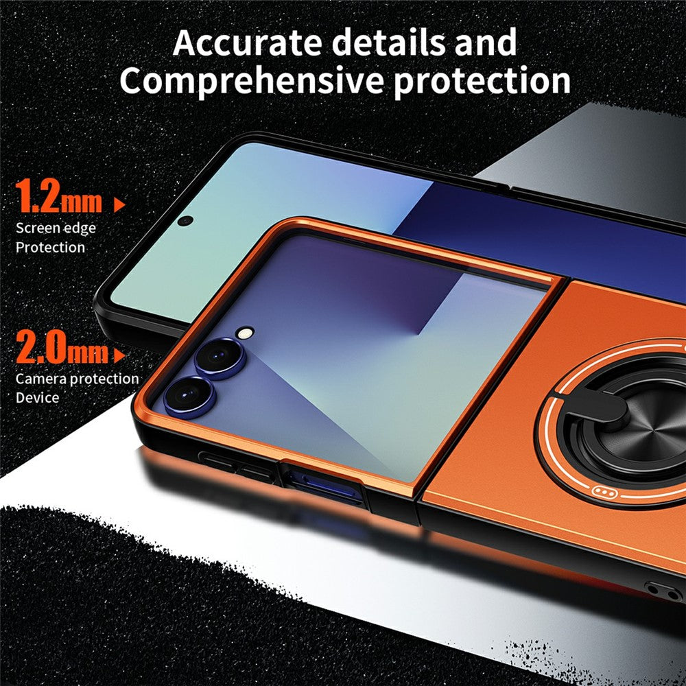 Til Samsung Galaxy Z Flip8 Magnetisk Cover Ringholder Sammenklappelig Stander TPU PC Telefoncover med Kameraglas Skyder