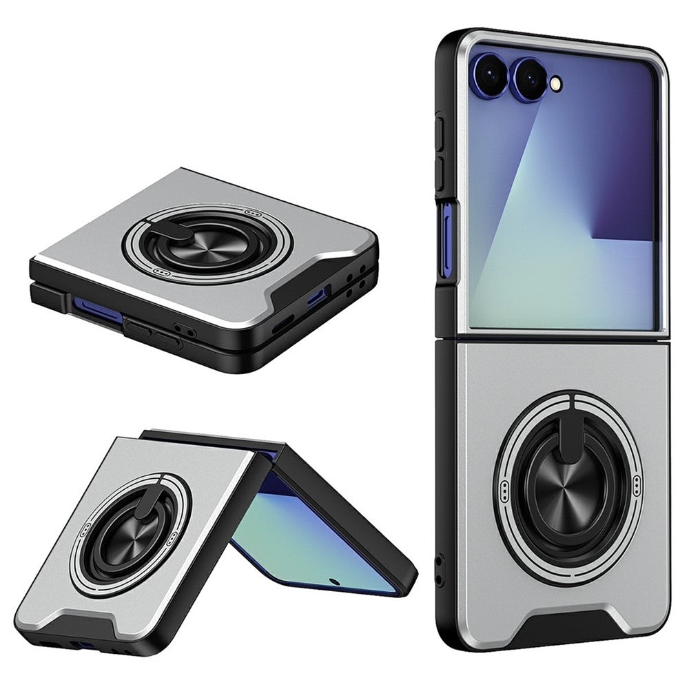 Til Samsung Galaxy Z Flip8 Magnetisk Cover Ringholder Sammenklappelig Stander TPU PC Telefoncover med Kameraglas Skyder