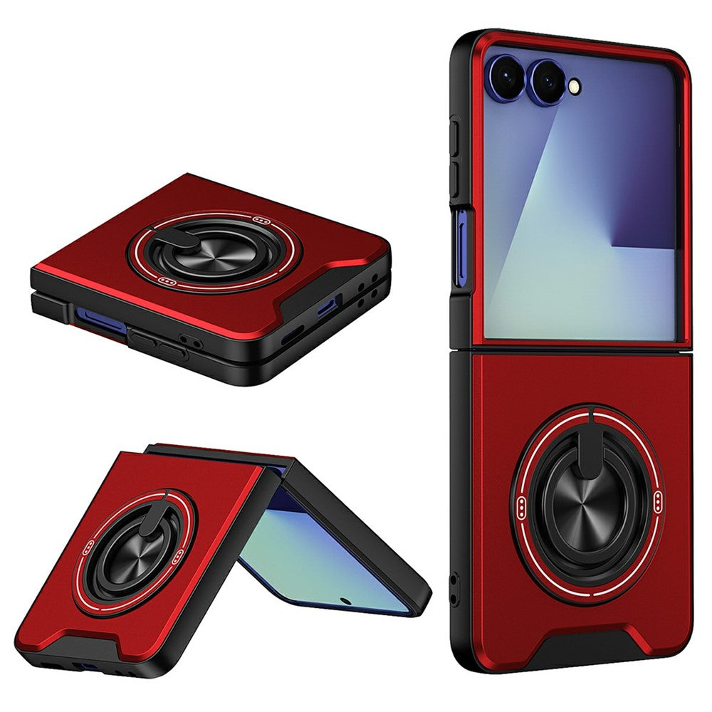 Til Samsung Galaxy Z Flip8 Magnetisk Cover Ringholder Sammenklappelig Stander TPU PC Telefoncover med Kameraglas Skyder