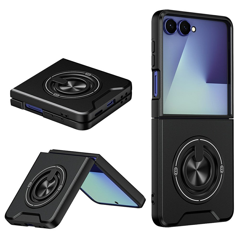 Til Samsung Galaxy Z Flip8 Magnetisk Cover Ringholder Sammenklappelig Stander TPU PC Telefoncover med Kameraglas Skyder