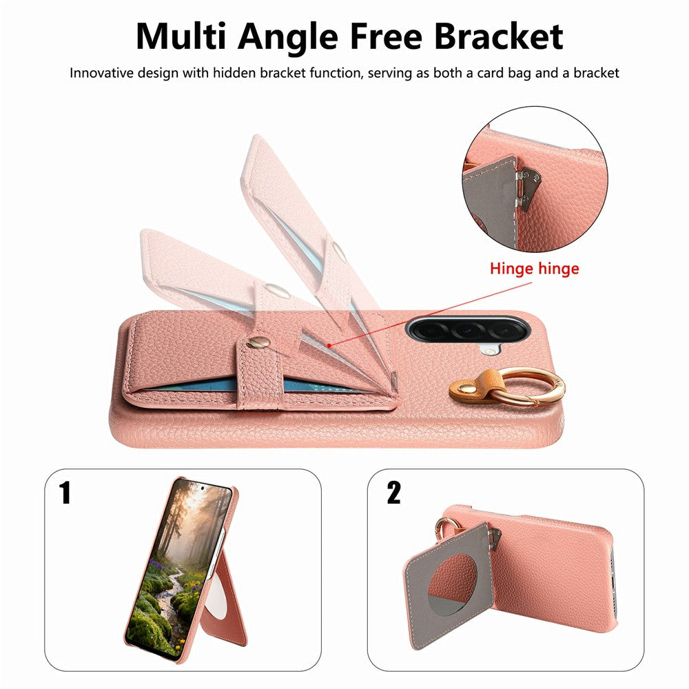 For Samsung Galaxy A37 5G Case Card Slot Kickstand Litchi Texture Leatrher + PC Phone Cover with Mirror