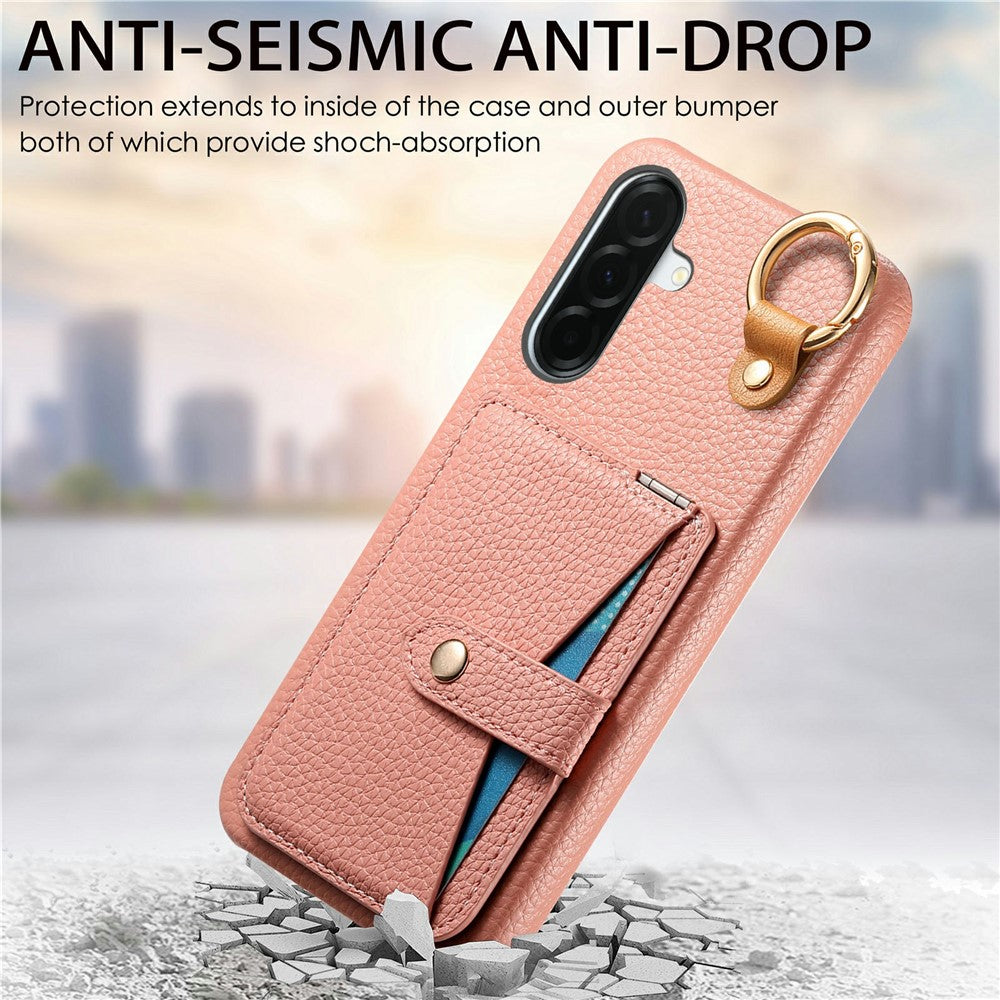 For Samsung Galaxy A37 5G Case Card Slot Kickstand Litchi Texture Leatrher + PC Phone Cover with Mirror