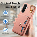 For Samsung Galaxy A37 5G Case Card Slot Kickstand Litchi Texture Leatrher + PC Phone Cover with Mirror