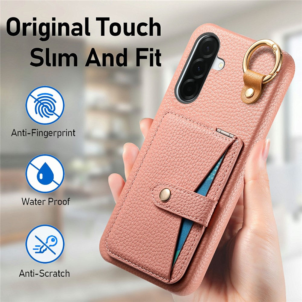 For Samsung Galaxy A37 5G Case Card Slot Kickstand Litchi Texture Leatrher + PC Phone Cover with Mirror