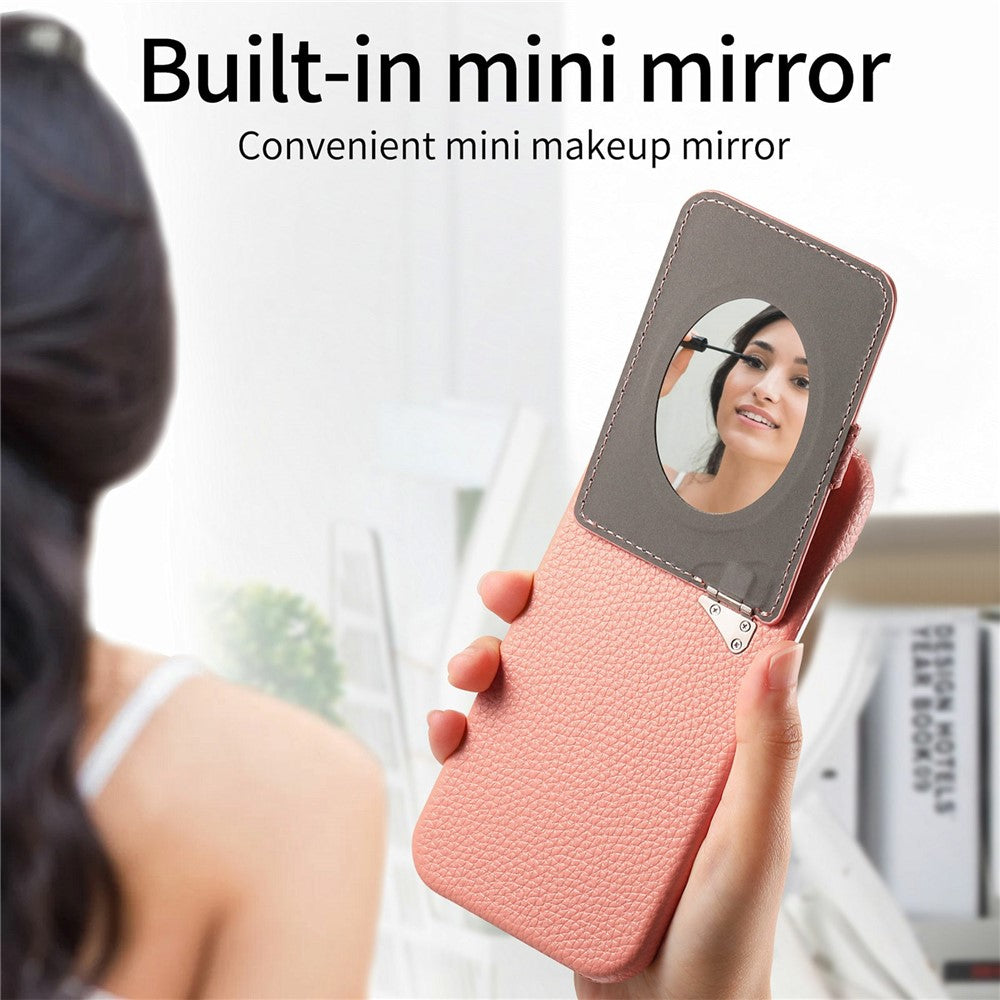 For Samsung Galaxy A37 5G Case Card Slot Kickstand Litchi Texture Leatrher + PC Phone Cover with Mirror