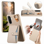For Samsung Galaxy A37 5G Case Card Slot Kickstand Litchi Texture Leatrher + PC Phone Cover with Mirror