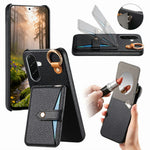 For Samsung Galaxy A37 5G Case Card Slot Kickstand Litchi Texture Leatrher + PC Phone Cover with Mirror