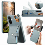 For Samsung Galaxy A37 5G Case Card Slot Kickstand Litchi Texture Leatrher + PC Phone Cover with Mirror
