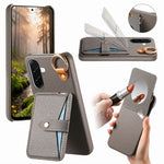 For Samsung Galaxy A37 5G Case Card Slot Kickstand Litchi Texture Leatrher + PC Phone Cover with Mirror