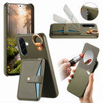 For Samsung Galaxy A37 5G Case Card Slot Kickstand Litchi Texture Leatrher + PC Phone Cover with Mirror