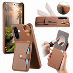 For Samsung Galaxy A37 5G Case Card Slot Kickstand Litchi Texture Leatrher + PC Phone Cover with Mirror