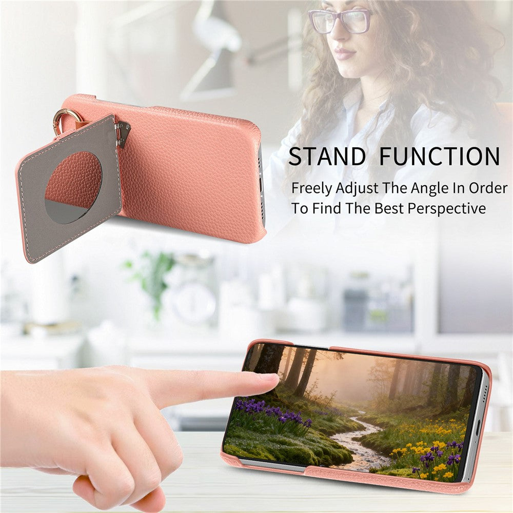Til Samsung Galaxy S26+ Cover med Kortlomme, Støttefod, Litchi Tekstur Læder + PC Telefoncover med Spejl