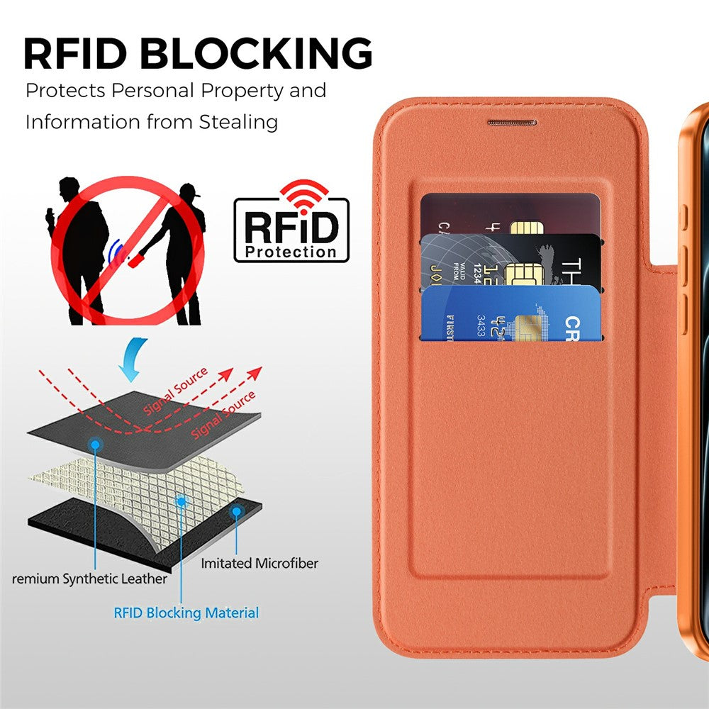 For iPhone 18 Pro Max Magnetic Case RFID Blocking Card Slots Leather Cover