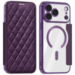 For iPhone 18 Pro Max Magnetic Case RFID Blocking Card Holder Rhombus PU Leather Phone Cover with Lens Film
