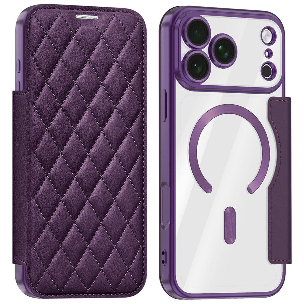 For iPhone 18 Pro Max Magnetic Case RFID Blocking Card Holder Rhombus PU Leather Phone Cover with Lens Film