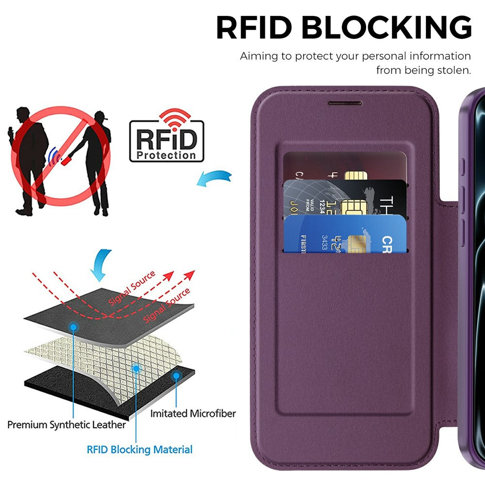 For iPhone 18 Pro Max Magnetic Case RFID Blocking Card Holder Rhombus PU Leather Phone Cover with Lens Film