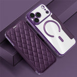 For iPhone 18 Pro Max Magnetic Case RFID Blocking Card Holder Rhombus PU Leather Phone Cover with Lens Film