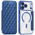 For iPhone 18 Pro Max Magnetic Case RFID Blocking Card Holder Rhombus PU Leather Phone Cover with Lens Film