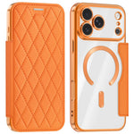 For iPhone 18 Pro Max Magnetic Case RFID Blocking Card Holder Rhombus PU Leather Phone Cover with Lens Film