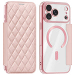 For iPhone 18 Pro Max Magnetic Case RFID Blocking Card Holder Rhombus PU Leather Phone Cover with Lens Film