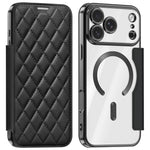For iPhone 18 Pro Max Magnetic Case RFID Blocking Card Holder Rhombus PU Leather Phone Cover with Lens Film