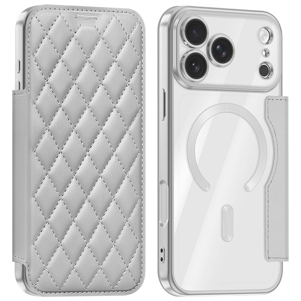 For iPhone 18 Pro Max Magnetic Case RFID Blocking Card Holder Rhombus PU Leather Phone Cover with Lens Film