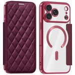 For iPhone 18 Pro Max Magnetic Case RFID Blocking Card Holder Rhombus PU Leather Phone Cover with Lens Film