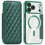 For iPhone 18 Pro Max Magnetic Case RFID Blocking Card Holder Rhombus PU Leather Phone Cover with Lens Film