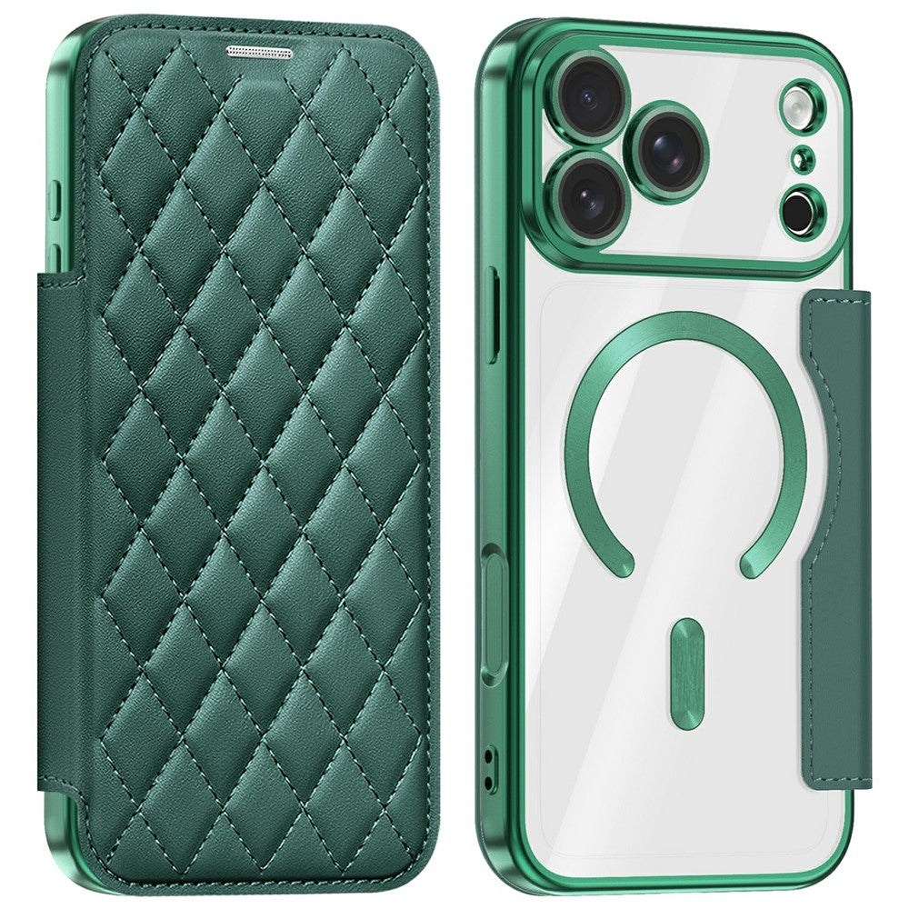 For iPhone 18 Pro Max Magnetic Case RFID Blocking Card Holder Rhombus PU Leather Phone Cover with Lens Film