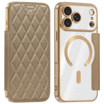 For iPhone 18 Pro Max Magnetic Case RFID Blocking Card Holder Rhombus PU Leather Phone Cover with Lens Film