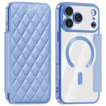 For iPhone 18 Pro Max Magnetic Case RFID Blocking Card Holder Rhombus PU Leather Phone Cover with Lens Film